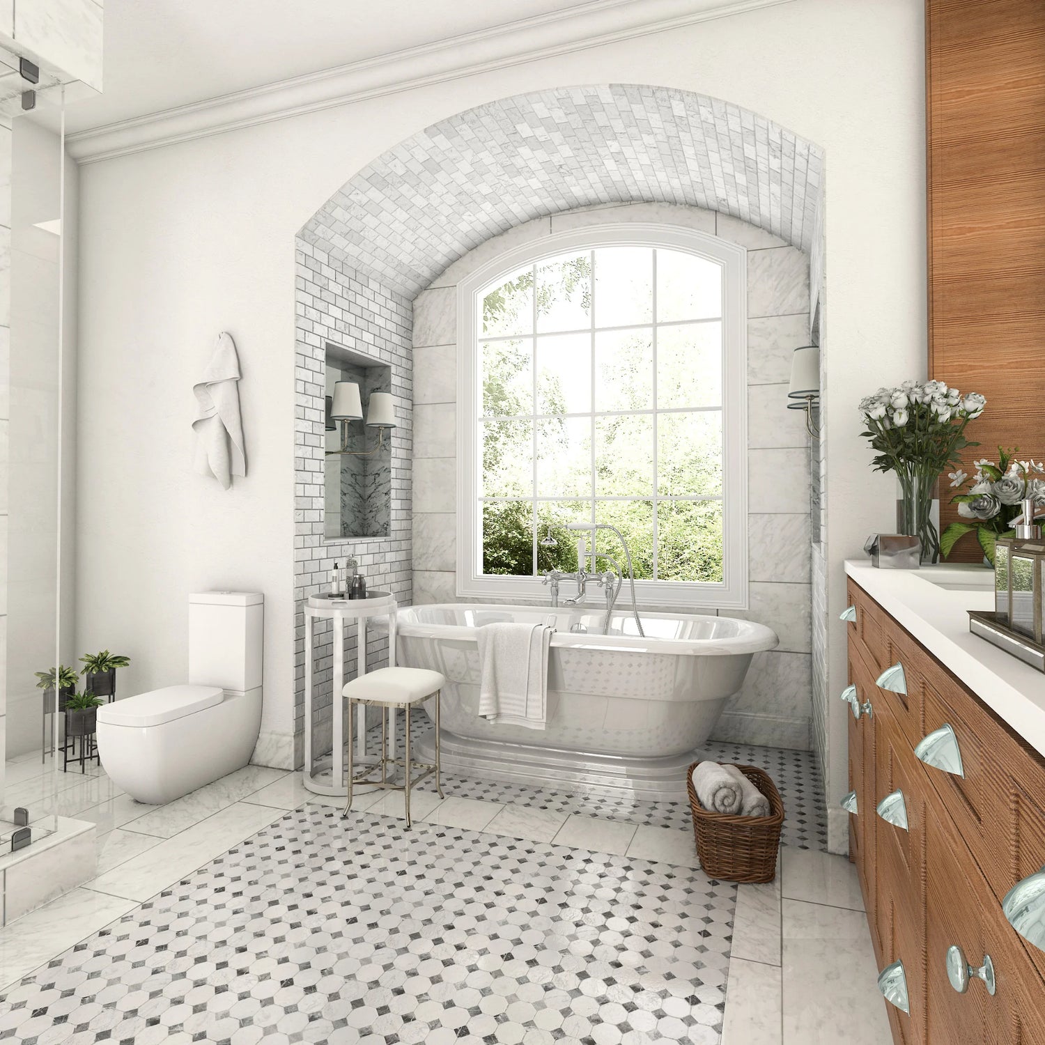 Moderne bad med badekar og flislagt interiør – inspirasjon til baderomsrenovering